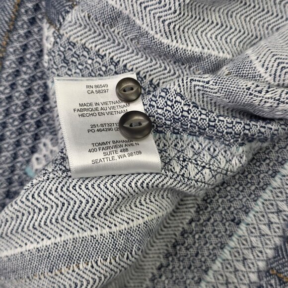 Tommy Bahama Shirt Men XL Blue Gray Striped Herringbone Camp Short Sleeve Pocket - Picture 11 of 12